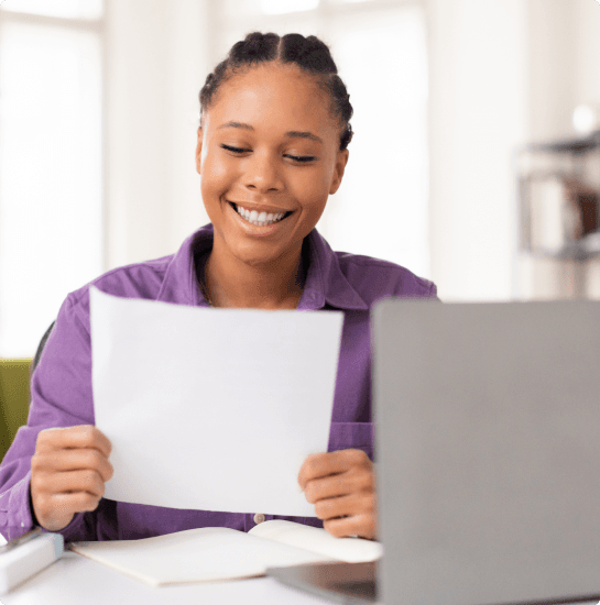 Woman smiling at job offer