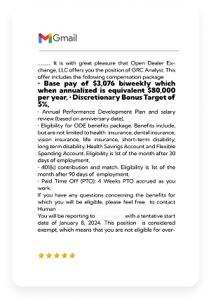 Testimonial offer letter