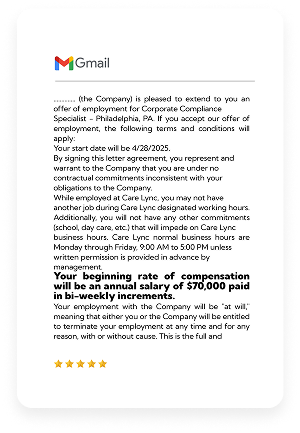 Testimonial offer letter